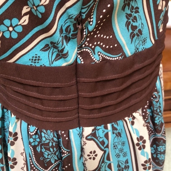 Sandra Darren Floral Brown & Aqua Boho Sleeveless V Neck Cocktail Party Dress 12 - Picture 12 of 16